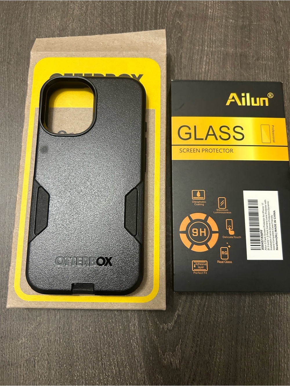 Ailun & OtterBox Black Protective Case with Ailun Glass Screen Protector.